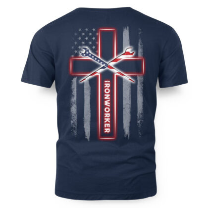 Ironworker Cross Wrenches Patriotic Apparel - Faith & Flag T-Shirt